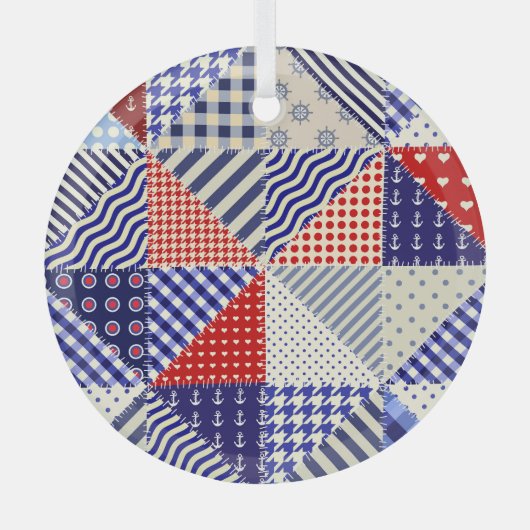 Retro Patchwork Driehoeken Nautische Stijl Glas Ornament (Voorkant)