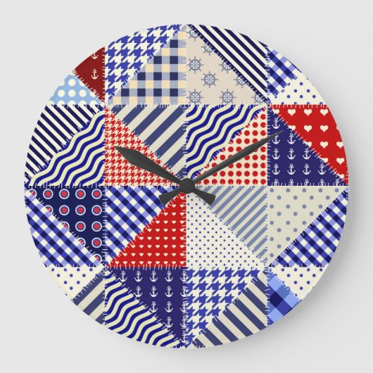 Retro Patchwork Driehoeken Nautische Stijl Grote Klok (Voorkant)