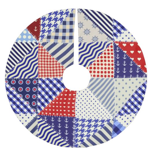 Retro Patchwork Driehoeken Nautische Stijl Kerstboom Rok (Voorkant)
