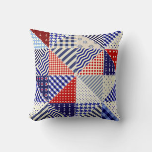 Retro Patchwork Driehoeken Nautische Stijl Kussen