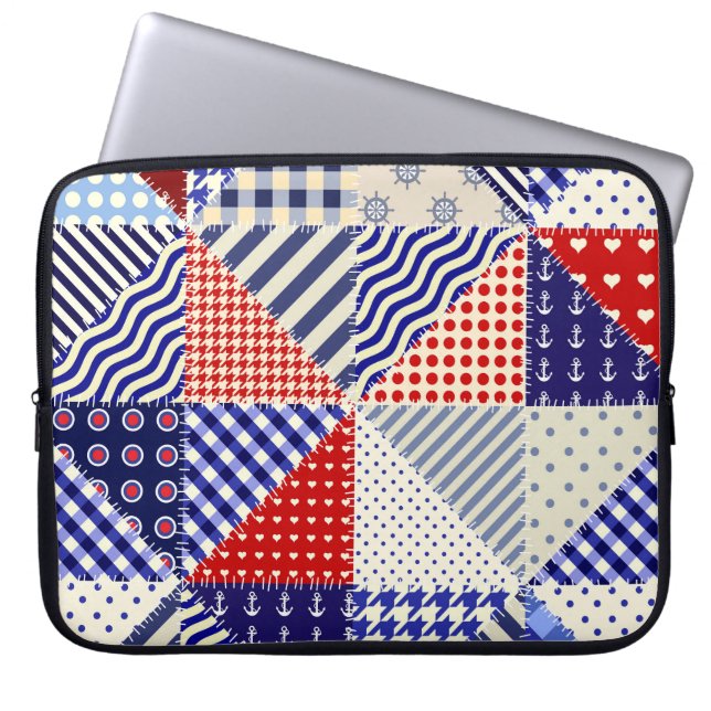 Retro Patchwork Driehoeken Nautische Stijl Laptop Sleeve (Voorkant)
