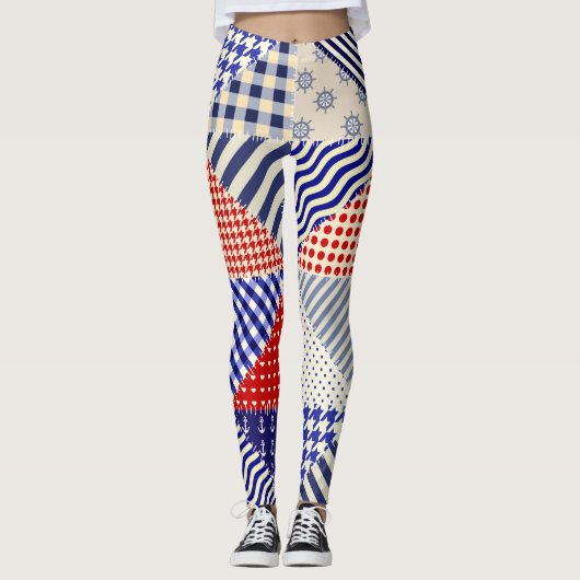 Retro Patchwork Driehoeken Nautische Stijl Leggings (Voorkant)