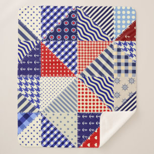 Retro Patchwork Driehoeken Nautische Stijl Sherpa Deken