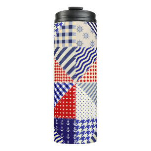 Retro Patchwork Driehoeken Nautische Stijl Thermosbeker