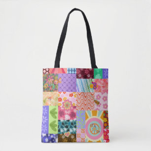 Retro Patchwork Groovy Boho Schoudertas Tote Bag