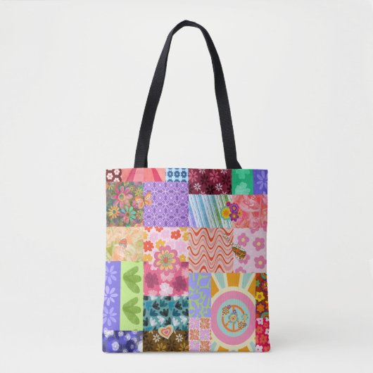 Retro Patchwork Groovy Boho Schoudertas Tote Bag (Voorkant)