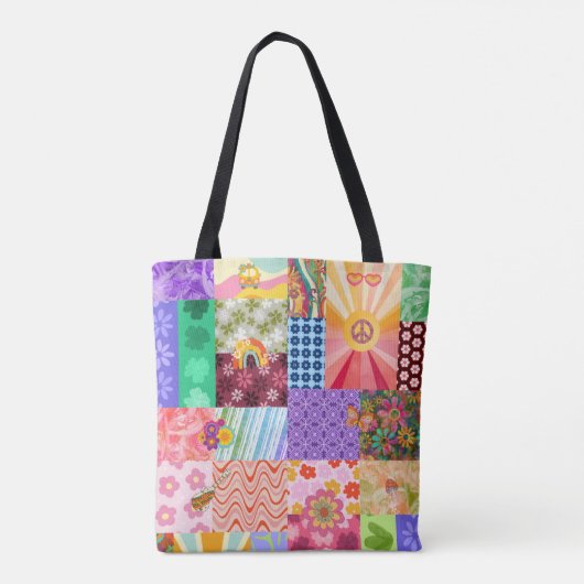 Retro Patchwork Groovy Boho Schoudertas Tote Bag (Achterkant)