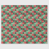 Retro Patchwork Kerstpatroon Cadeaupapier (Vlak)