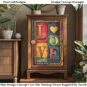 Retro Patchwork "LOVE" Panel Sign DP9 Decoupage Tissuepapier