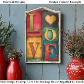 Retro Patchwork "LOVE" Panel Sign DP9 Decoupage Tissuepapier