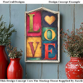 Retro Patchwork "LOVE" Panel Sign DP9F Decoupage Tissuepapier