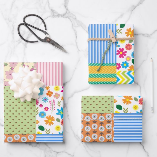 Retro Patchwork Quilt naaipatroon thema Inpakpapier Vel (Voorkant)