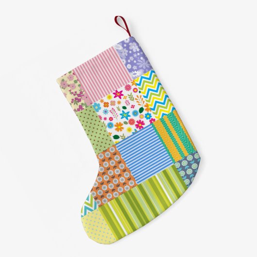 Retro Patchwork Quilt Pattern Kerstfeestdag Kleine Kerstsok (Achterkant (Hangend))