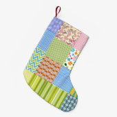 Retro Patchwork Quilt Pattern Kerstfeestdag Kleine Kerstsok (Voorkant (Hangend))