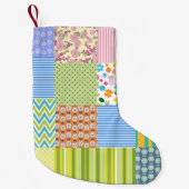 Retro Patchwork Quilt Pattern Kerstfeestdag Kleine Kerstsok (Voorkant)