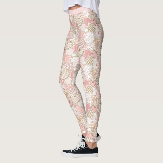 Retro Patchwork Quilt Roze Hart Patroon Leggings (Links)