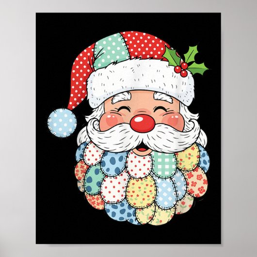Retro Patchwork Santa Claus Christmas Preppy Xmas  Poster (Voorkant)