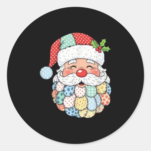 Retro Patchwork Santa Claus Christmas Preppy Xmas Ronde Sticker (Voorkant)