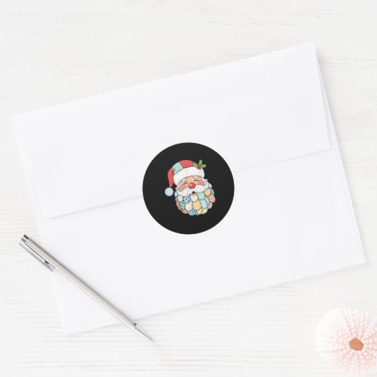 Retro Patchwork Santa Claus Christmas Preppy Xmas Ronde Sticker (Envelop)