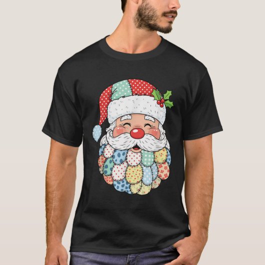 Retro Patchwork Santa Claus Christmas Preppy Xmas T-shirt (Voorkant)