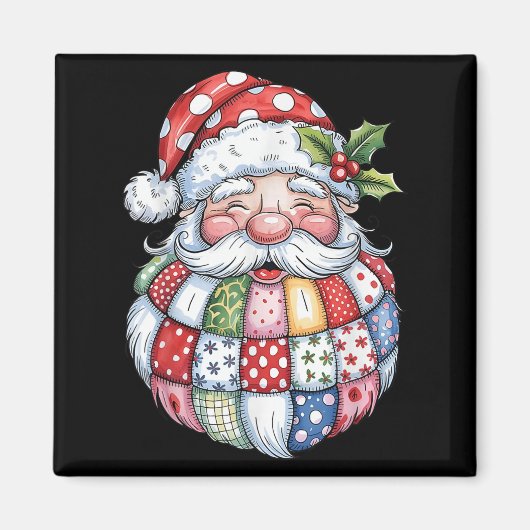 Retro Patchwork Sinterklaas Kerst Preppy Vrolijk Magneet (Voorkant)
