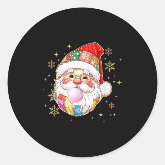 Retro Patchwork Sinterklaas Kerst Preppy Vrolijk Ronde Sticker (Voorkant)