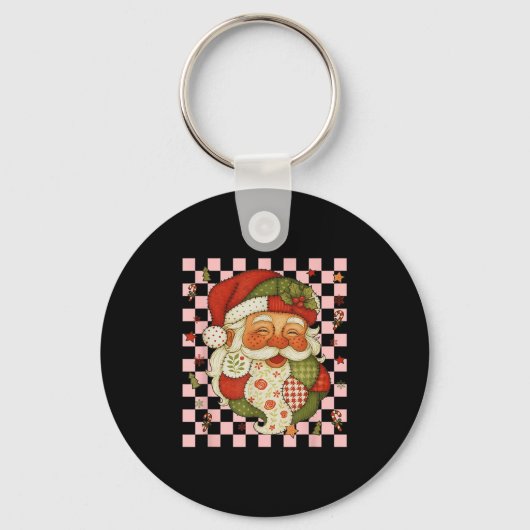 Retro Patchwork Sinterklaas Kerst Preppy Vrolijk Sleutelhanger (Voorkant)