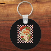 Retro Patchwork Sinterklaas Kerst Preppy Vrolijk Sleutelhanger (Voorkant)