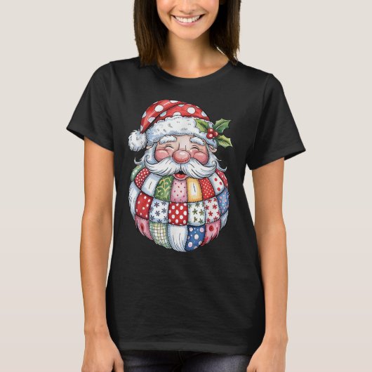 Retro Patchwork Sinterklaas Kerst Preppy Vrolijk T-shirt (Voorkant)