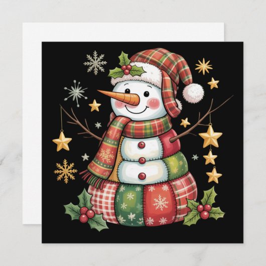 Retro Patchwork Sneeuwman Kerstmis Coquette Feestdagenkaart (Voorkant / Achterkant)