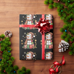 Retro Patchwork Sneeuwman Prettig Kerstmis Coquett Cadeaupapier