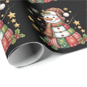 Retro Patchwork Sneeuwman Prettig Kerstmis Coquett Cadeaupapier (Rol Hoek)