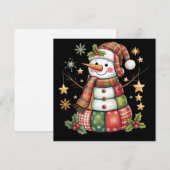 Retro Patchwork Sneeuwman Prettig Kerstmis Coquett Feestdagenkaart (Voorkant / Achterkant)