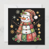 Retro Patchwork Sneeuwman Prettig Kerstmis Coquett Feestdagenkaart (Voorkant)