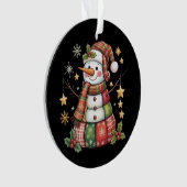 Retro Patchwork Sneeuwman Prettig Kerstmis Coquett Ornament (voorkant)