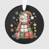 Retro Patchwork Sneeuwman Prettig Kerstmis Coquett Ornament (voorkant)