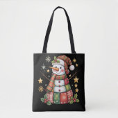 Retro Patchwork Sneeuwman Vrolijk Kerstkoket Tote Bag (Voorkant)