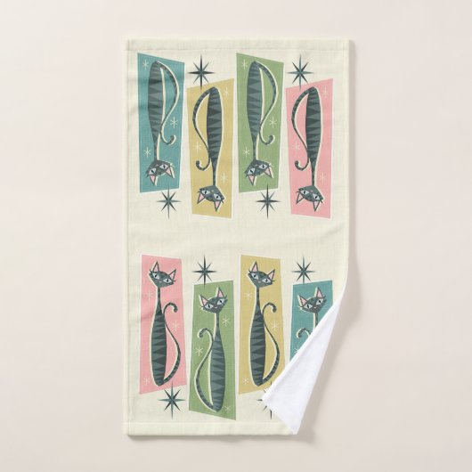 Retro Patchwork Tabbies ©studioxine Bad Handdoek (Handdoek)