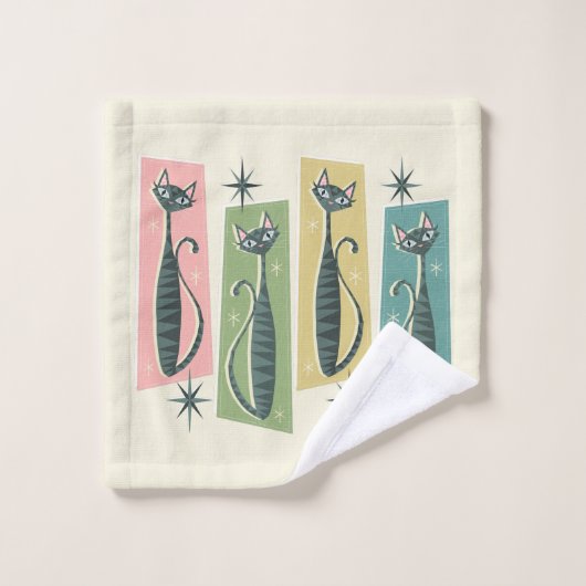 Retro Patchwork Tabbies ©studioxine Bad Handdoek (Wasdoekje)