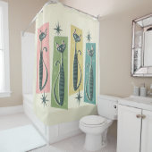 Retro Patchwork Tabbies ©studioxine Douchegordijn (In situ)