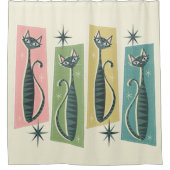 Retro Patchwork Tabbies ©studioxine Douchegordijn (Voorkant)