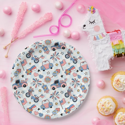 Retro Patriotic USA 4 juli Papieren Bordje (Feest)