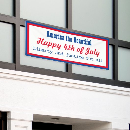 Retro Patriottic Red Blue White, op 4 juli, Happy Spandoek (Buitenkant Gebouw)