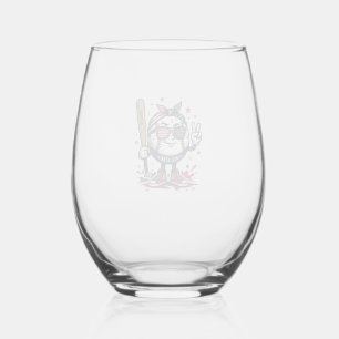 Retro Patriottisch Honkbal Mascotte T-shirt Ontwer Wijnglas Zonder Voet