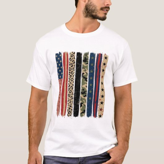 Retro Patriottisch Luipaard Camo Streep Shirt Ontw (Voorkant)