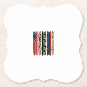 Retro Patriottisch Luipaard Camo Streep Shirt Ontw Kartonnen Onderzetters