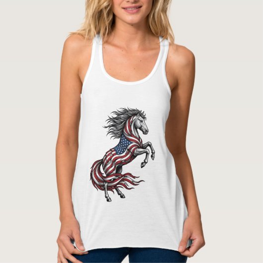 Retro Patriottisch Steigerend Paard Vector T-shirt (Voorkant)