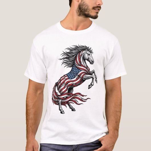 Retro Patriottisch Steigerend Paard Vector T-shirt (Voorkant)