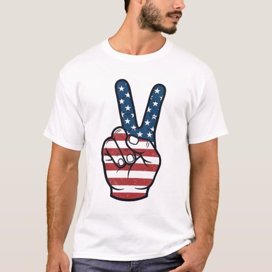Retro Patriottisch Vredesteken Hand Vector Design_ T-shirt (Voorkant)