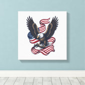 Retro Patriottische Adelaar Vector T-shirt Ontwerp Canvas Afdruk (Insitu (Houten vloer))